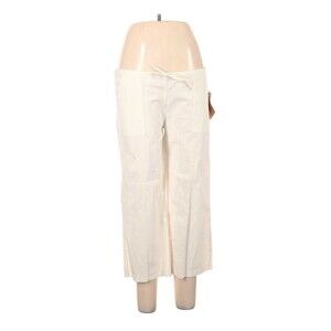 Red Fox Pants Womens Large White Linen Capri Pants Mid Rise Straight Leg NEW
